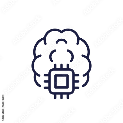 microchip in brain icon, neural implant line design
