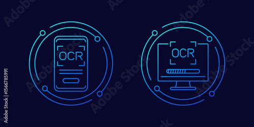 OCR icons, Optical character recognition linear design