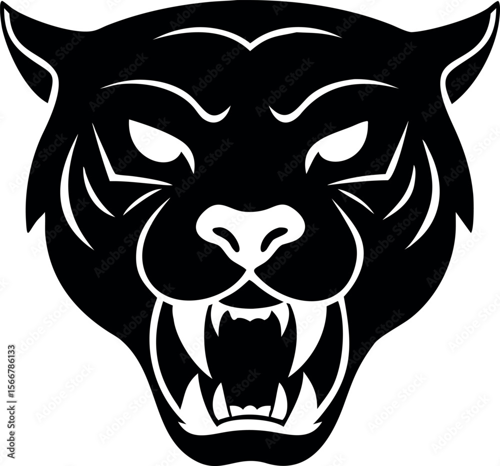 Obraz premium Powerful Black Panther Head Silhouette Fierce Animal Vector Illustration Tiger Head Silhouette 