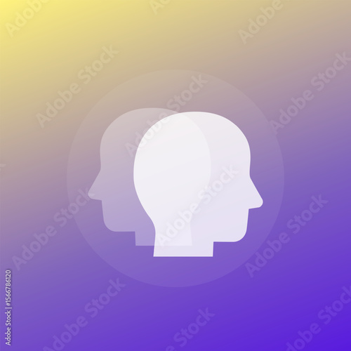 two faces icon with heads, transparent design