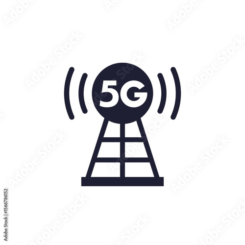 5G antenna tower icon, pictogram on white