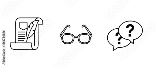 Knowledge Sharing & Literary Services Graphics: Scroll, Spectacles & FAQ Symbols
