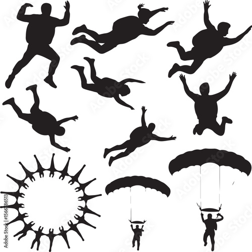 Skydiver in Freefall Silhouette

Parachuting Adventure Vector Art

Extreme Skydiving Action Illustration

High Altitude Parachute Jump Silhouette

Adrenaline Rush Skydiver Design