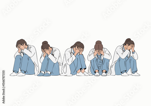 Handdrawn Exhausted Doctor Feeling Sad and Burnout Illustration
