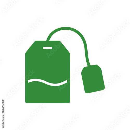 Classic Green Tea Bag Flat Design Vector Illustration - Hot Beverage Graphic