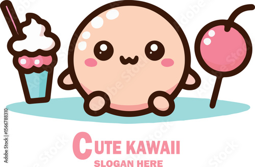 Cute kawaii logo vector white background .