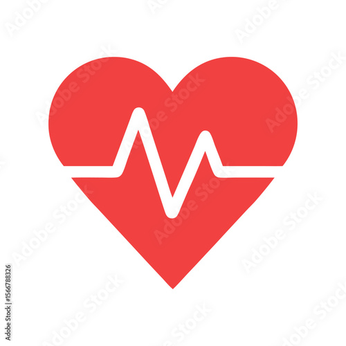 Vibrant Red Heart with ECG Heartbeat Line Flat Design Vector Graphic for Health