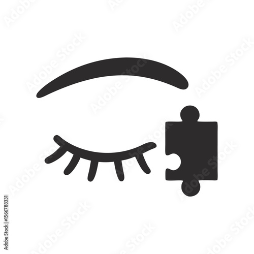 Closed Eye with Puzzle Piece Vector Illustration - Sleep Dream Mind Concept Graphic