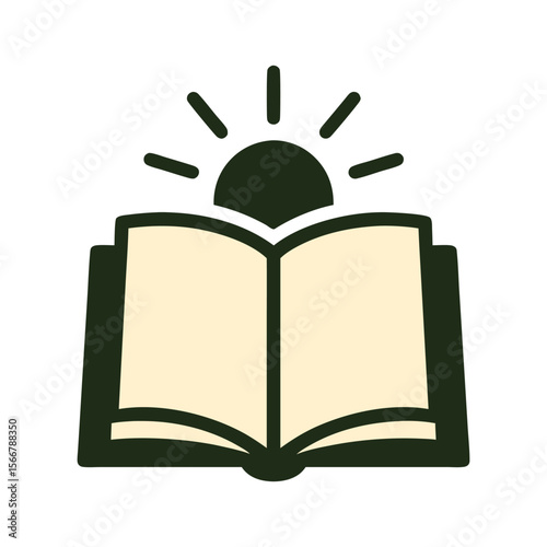 Enlightening Open Book with Rising Sun Flat Design Vector Illustration - Knowledge Discovery Graphic