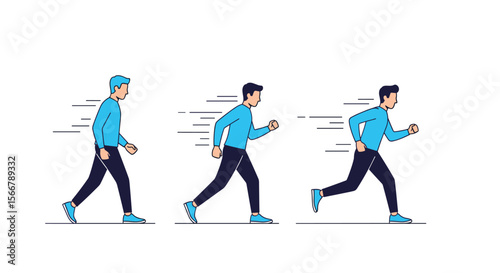Dynamic progression of a person's movement capturing a journey through different stages of speed and energy