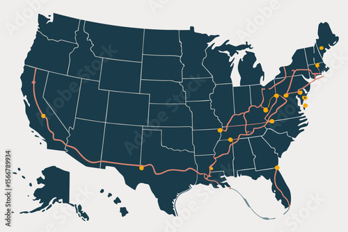 Chicago map vector for US road trips, highlighting key locations. Perfect for travel brochures, itineraries, and tourist guides.