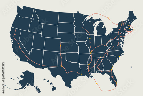 Chicago map vector for US road trips, highlighting key locations. Perfect for travel brochures, itineraries, and tourist guides.