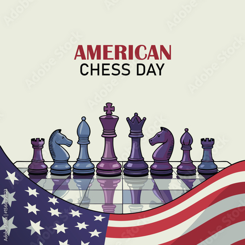 American Chess Day. Chess day 3d vector illustration, suitable for events and competitions