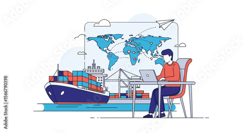 Global shipping logistics and supply chain management using digital technology for enhanced international trade operations and cargo movement