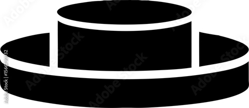 Black top hat isolated on white with hockey puck and camera lens equipment