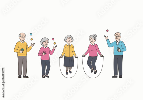 Flat Illustration of Elderly People Doing Sports and Activities Together