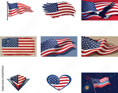 American Flag Illustrations Bundle of Vector Graphics for Patriotic Designs