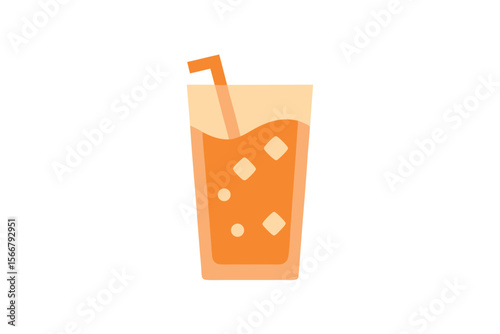 Sparkling Peach Soda Glass with Ice Cubes Vector Illustration Design