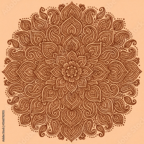 Intricate Brown Mandala Vector on Beige Background | Ornate Floral Boho Design for Spiritual & Meditation Themes