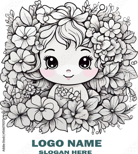 Kawaii flower coloring page vector white background .