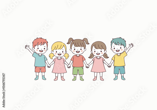 Cute Handdrawn Children Holding Hands Illustration Friendship and Togetherness