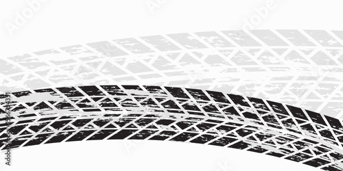 Tire tread marks, wheel textures, tire marks - car racing, motocross, drift, rally, off-road and others. Vector black isolated texture in grunge style with splashes