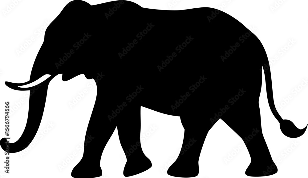 Fototapeta premium Black elephant silhouette vector illustration isolated on white