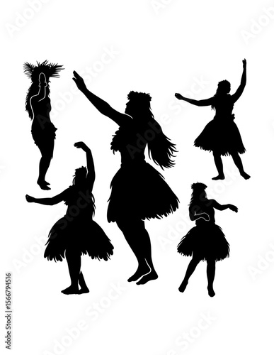 Hula girl Tahitian, Hawaiian female dancer silhouette