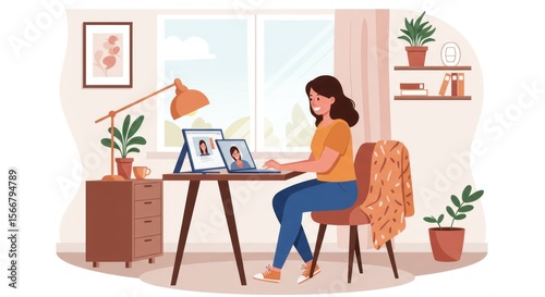 Woman engaged in indoor craft activity