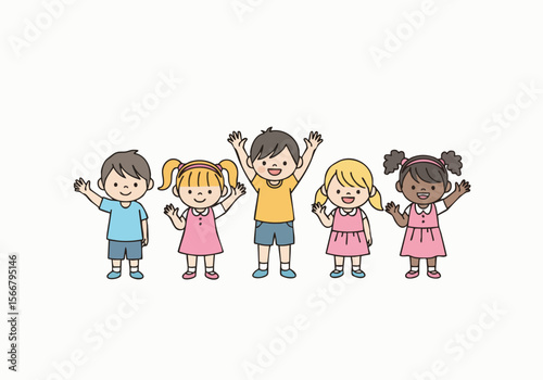 Simple Handdrawn Little Children Character Cheerful Expression Illustration