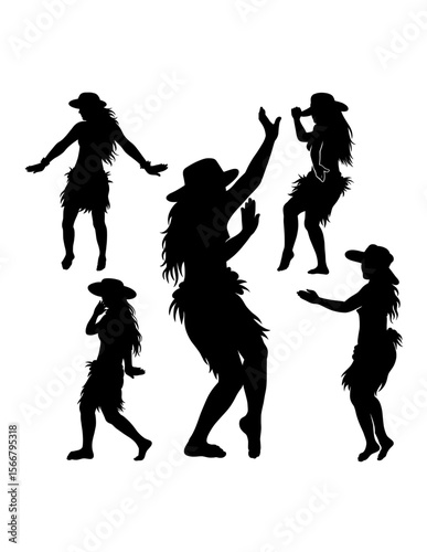 Hula girl Tahitian, Hawaiian female dancer silhouette