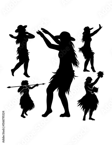 Hula girl Tahitian, Hawaiian female dancer silhouette
