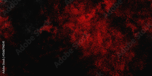 Red color powder explosion isolated on black background. Colorful dust explode. Paint Holi, dust particles splash. Network concept with spray. Futuristic technology element. 3D rendering.