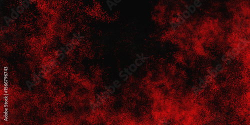Red color powder explosion isolated on black background. Colorful dust explode. Paint Holi, dust particles splash. Network concept with spray. Futuristic technology element. 3D rendering.