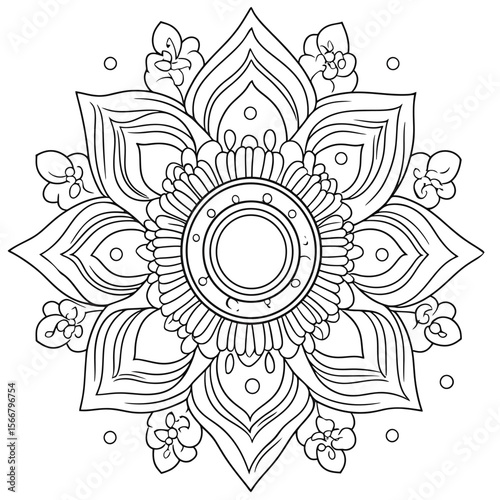 Intricate geometric mandala design with symmetrical floral patterns