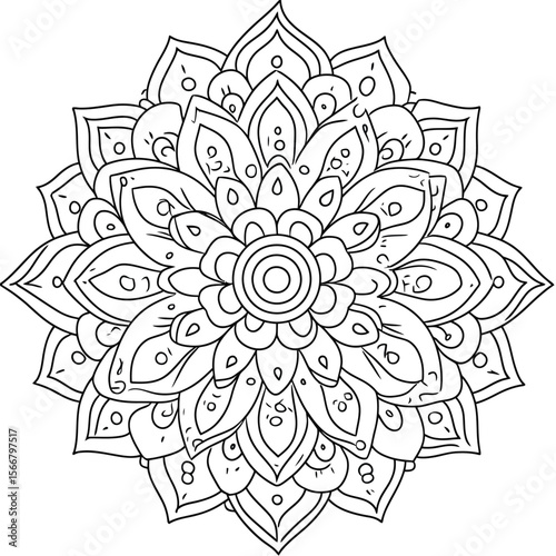 Intricate line art mandala coloring page for children