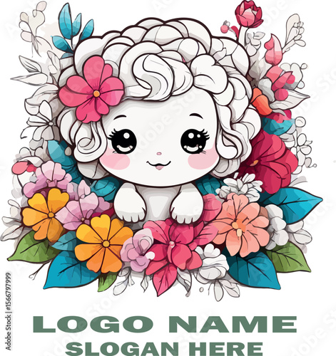 Kawaii flower coloring page vector white background .