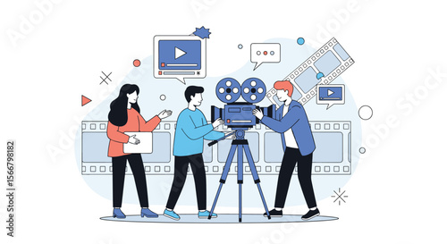 Creative team collaborating on filming production and video content creation for engaging visual storytelling projects