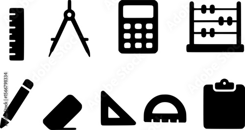 Essential Math & Geometry Tools Icons Set for Education & Design