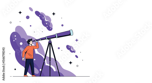 A person gazes at the distant stars through a powerful telescope during a cosmic exploration adventure under the vast starry sky