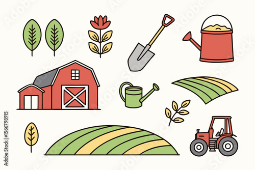 Collection of twenty diverse farming and agriculture related icons for modern design