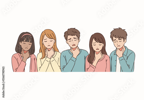 Flat Illustration People with Sore Throat Feeling Sick Illustration