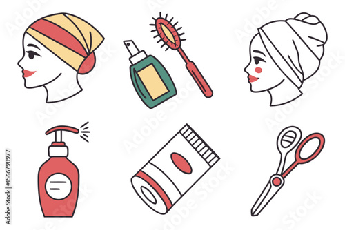 Collection of beauty salon icons featuring facials and spa treatments