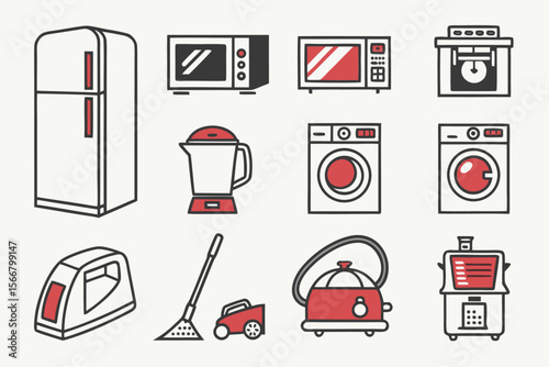 Collection of twenty modern home appliance icons for digital and print use
