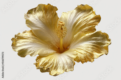 A photorealistic hibiscus with gold metallic petals