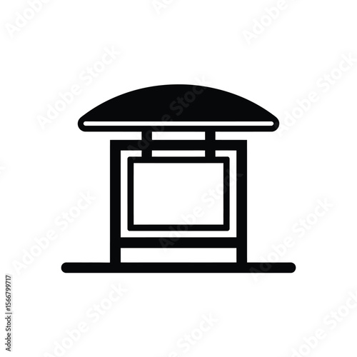 Simple black and white icon of a bus stop shelter with a curved roof