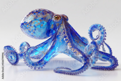 A photorealistic deep-sea octopus with crystal-clear tentacles