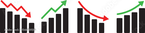 Business growth and decline charts with upward and downward trends isolated on transparent background