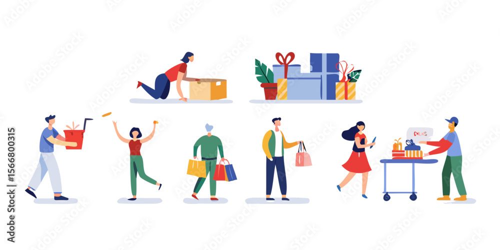 Fototapeta premium Happy family with flags in cartoon style vector illustration