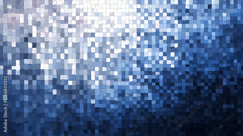 Fototapeta premium Blue mosaic pattern featuring varying shades and tile sizes abstract and textured
